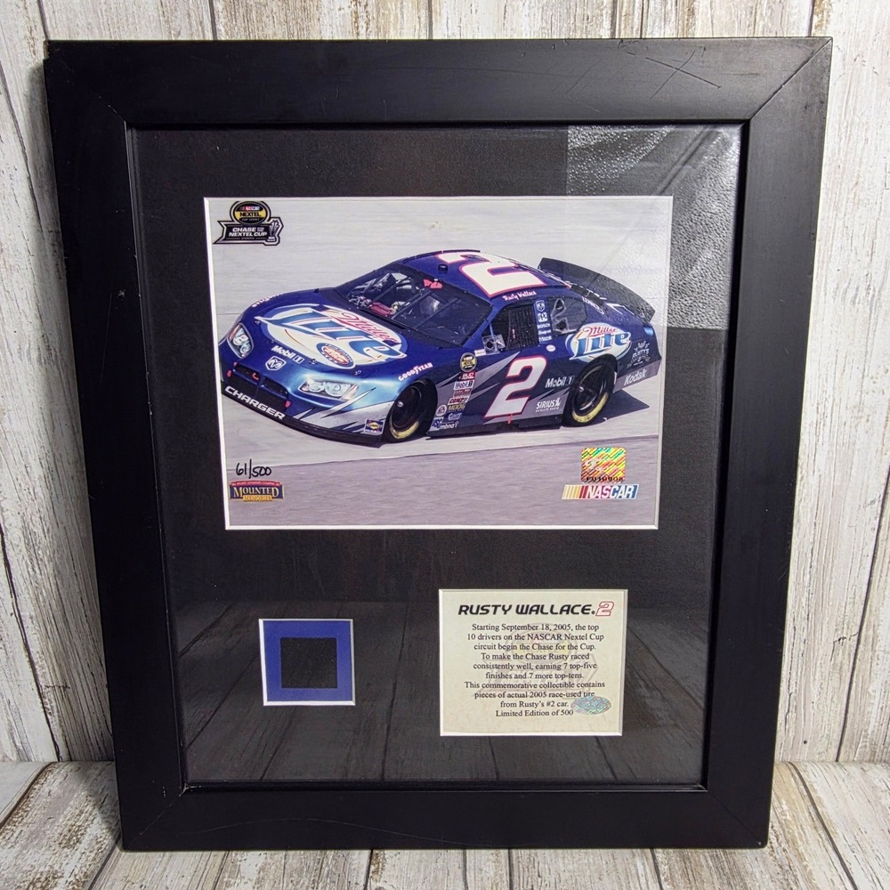 Rusty Wallace 2005 NASCAR Race Used Tire Relic Framed Limited Edition 61/500 - Picture 4 of 14